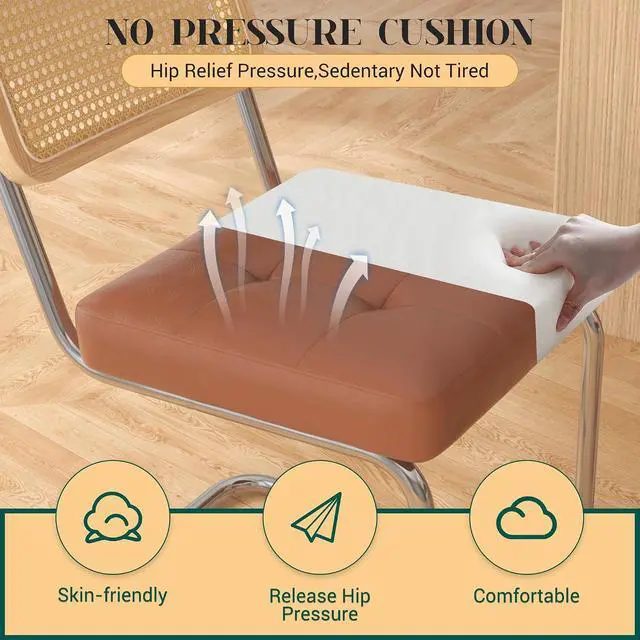 Alt view image 4 of 7 - Mid Century Modern Dining Chairs Set of 4, Faux Leather Rattan Dining Room Kitchen Side Chairs with Metal Legs and Upholstered Seat for Living Room, Bedroom,Brown