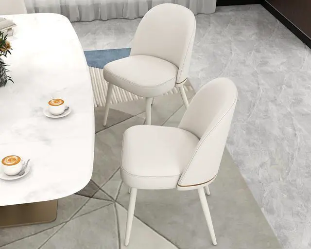 Alt view image 4 of 7 - Modern PU Leather Dining Chairs Set of 2, Upholstered Kitchen Chairs Armless Side Chairs with Curved Back and White Metal Legs for Dining Room/Restaurant(White)