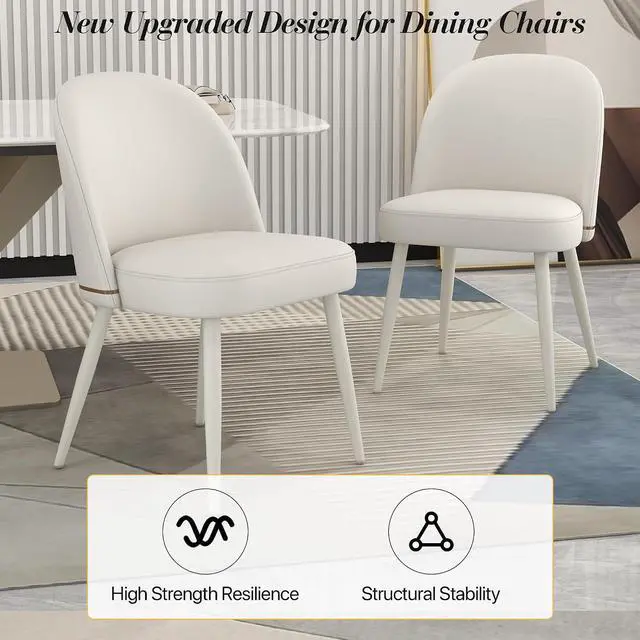 Alt view image 7 of 7 - Modern PU Leather Dining Chairs Set of 2, Upholstered Kitchen Chairs Armless Side Chairs with Curved Back and White Metal Legs for Dining Room/Restaurant(White)