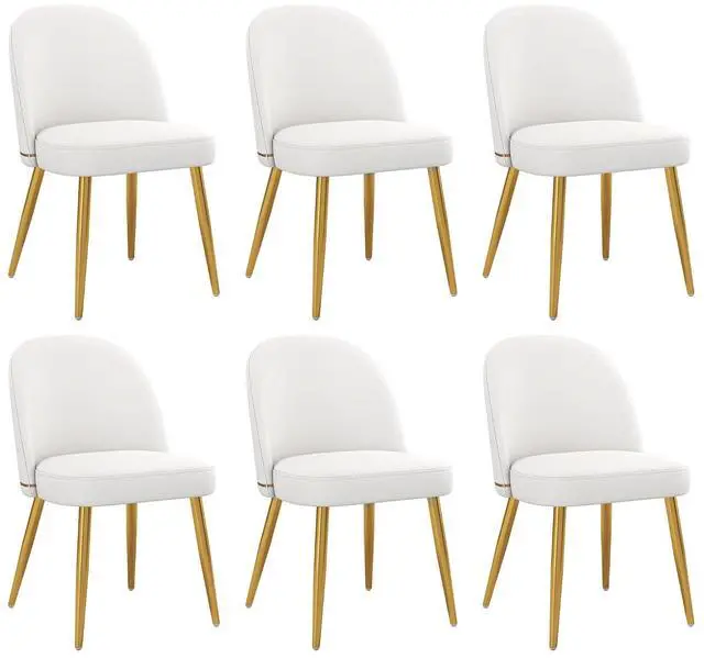 Main image of Modern PU Leather Dining Chairs Set of 6, Upholstered Kitchen Chairs Armless Side Chairs with Curved Back and Gold Metal Legs for Dining Room/Restaurant(White)