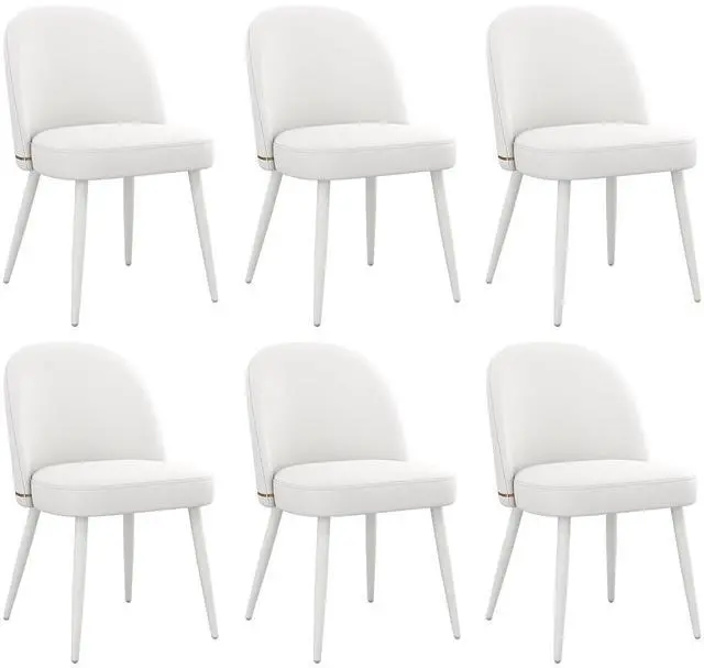 Main image of Modern PU Leather Dining Chairs Set of 6, Upholstered Kitchen Chairs Armless Side Chairs with Curved Back and White Metal Legs for Dining Room/Restaurant(White)