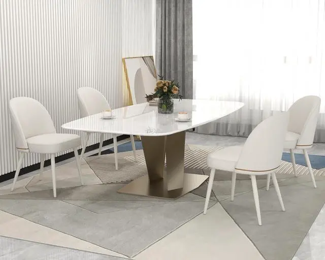 Alt view image 4 of 7 - Modern PU Leather Dining Chairs Set of 4, Upholstered Kitchen Chairs Armless Side Chairs with Curved Back and White Metal Legs for Dining Room/Restaurant(White)