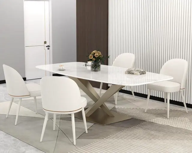 Alt view image 5 of 7 - Modern PU Leather Dining Chairs Set of 4, Upholstered Kitchen Chairs Armless Side Chairs with Curved Back and White Metal Legs for Dining Room/Restaurant(White)