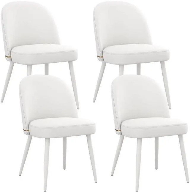 Main image of Modern PU Leather Dining Chairs Set of 4, Upholstered Kitchen Chairs Armless Side Chairs with Curved Back and White Metal Legs for Dining Room/Restaurant(White)
