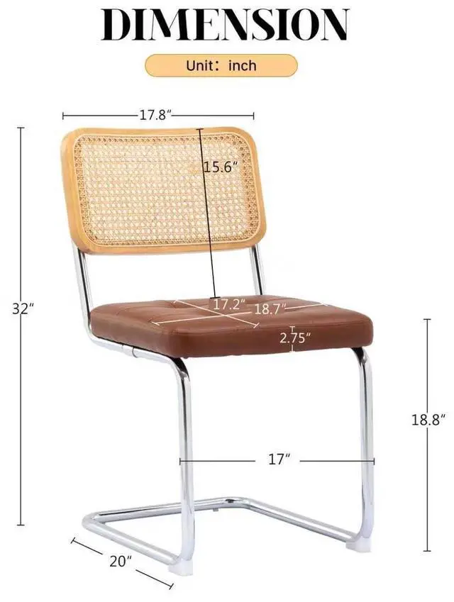 Alt view image 2 of 7 - Mid Century Modern Dining Chairs Set of 4, Faux Leather Rattan Dining Room Kitchen Side Chairs with Metal Legs and Upholstered Seat for Living Room, Bedroom,Brown