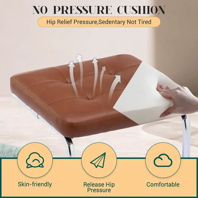 Alt view image 4 of 7 - Mid Century Modern Dining Chairs Set of 2, Faux Leather Rattan Dining Room Kitchen Side Chairs with Metal Legs and Upholstered Seat for Dining Room, Living Room, Bedroom,Brown