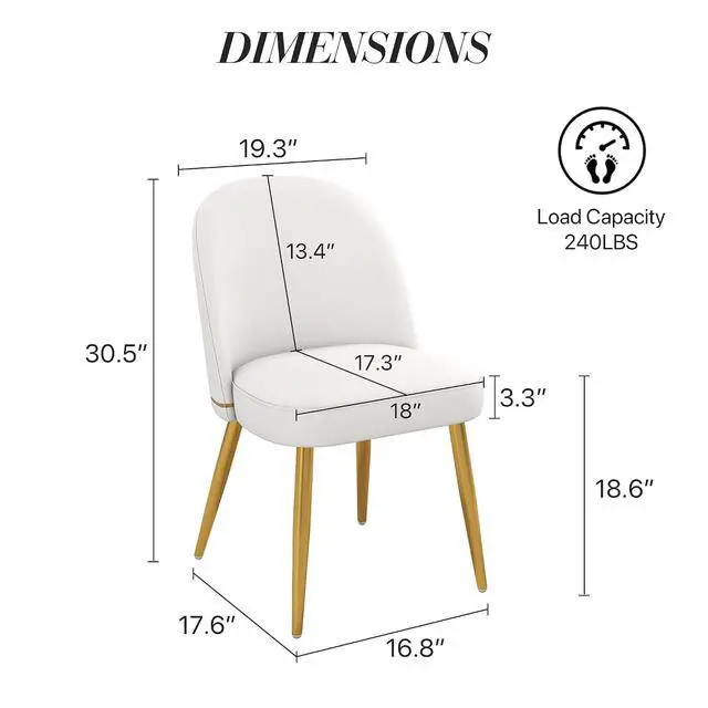 Alt view image 3 of 7 - Modern PU Leather Dining Chairs Set of 4, Upholstered Kitchen Chairs Armless Side Chairs with Curved Back and Gold Metal Legs for Dining Room/Restaurant(White)