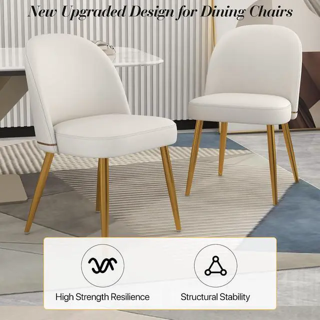 Alt view image 7 of 7 - Modern PU Leather Dining Chairs Set of 4, Upholstered Kitchen Chairs Armless Side Chairs with Curved Back and Gold Metal Legs for Dining Room/Restaurant(White)