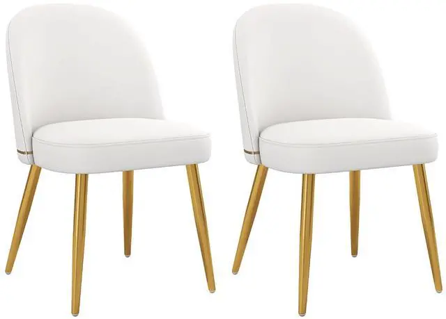 Main image of Modern PU Leather Dining Chairs Set of 2, Upholstered Kitchen Chairs Armless Side Chairs with Curved Back and Gold Metal Legs for Dining Room/Restaurant(White)