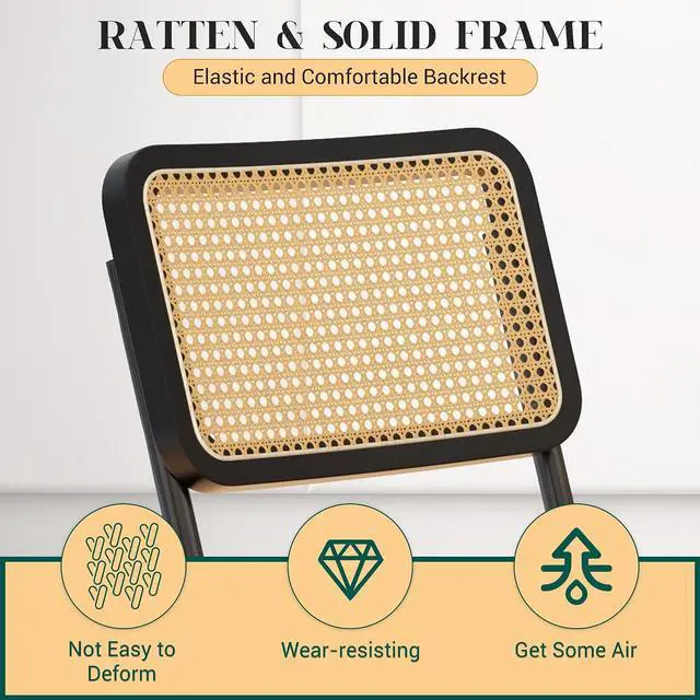 Alt view image 4 of 7 - Mid Century Modern Dining Chairs Set of 4, Faux Leather Rattan Dining Room Kitchen Side Chairs with Metal Legs and Upholstered Seat for Dining Room, Living Room, Bedroom,Black