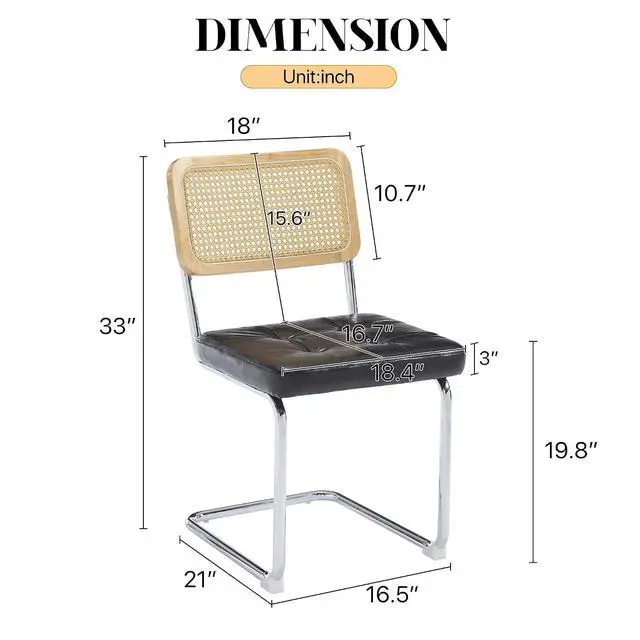 Alt view image 2 of 7 - Mid Century Modern Dining Chairs Set of 2, Faux Leather Rattan Dining Room Kitchen Side Chairs with Metal Legs and Upholstered Seat for Dining Room, Living Room, Bedroom, Silver Legs