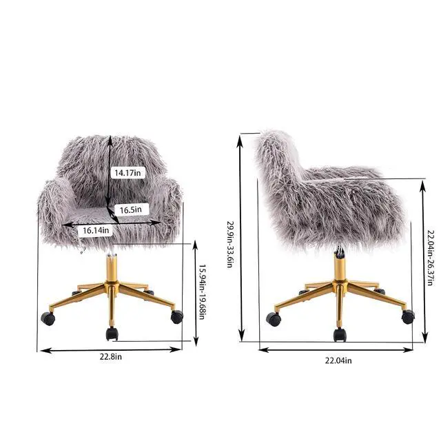 Alt view image 3 of 7 - Fluffy Office Desk Chair, Faux Fur Modern Swivel Armchair with Wheels, Soft Comfy Fuzzy Elegant Accent Makeup Vanity Chairs for Women Girls, Home Living Dressing Room Bedroom, Gray