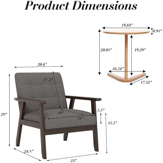 Alt view image 2 of 7 - Mid-Century Modern Linen Fabric Accent Chair, Upholstered Leisure Chair Comfy Reading Side Chair with Armrest and Solid Wood Frame for Living Room Bedroom Balcony(Gray)
