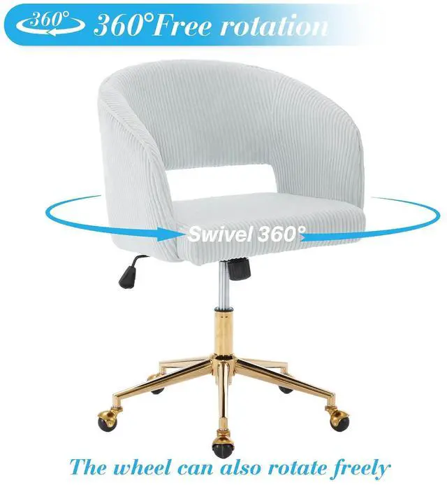 Alt view image 6 of 7 - Home Office Chair Swivel Desk Chair Accent Armchair Upholstered Modern Tufted Chairs with Gold Base for Girls Women Ergonomic Study Seat Computer Task Stools, with Wheels, Corduroy,Light Blue