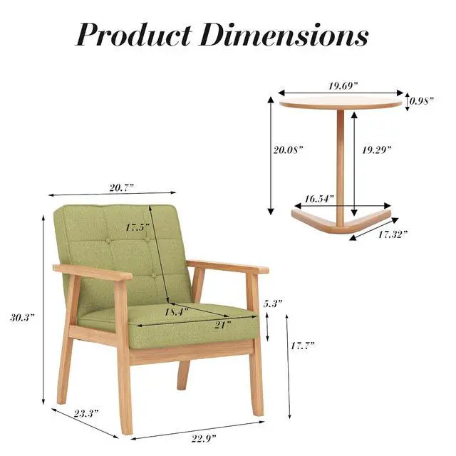 Alt view image 2 of 7 - Mid-Century Modern Linen Fabric Accent Chair, Upholstered Tufted Leisure Chair Comfy Reading Side Chair with Armrest and Solid Wood Frame for Living Room Bedroom Balcony(Green)