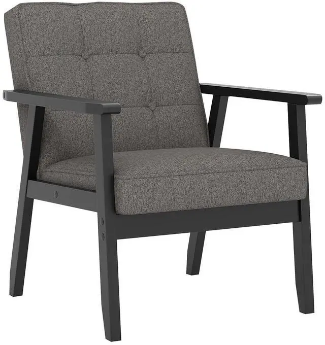 Main image of Mid-Century Modern Linen Fabric Accent Chair, Upholstered Tufted Leisure Chair Comfy Reading Side Chair with Armrest and Solid Wood Frame for Living Room Bedroom Balcony(Gray)