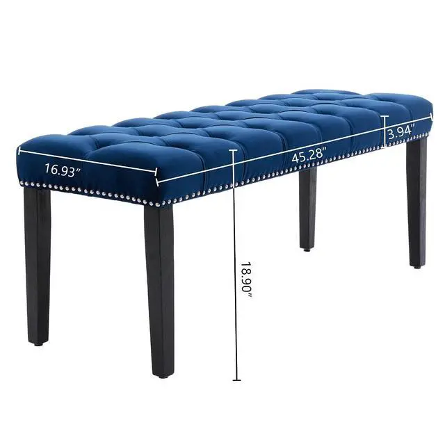 Alt view image 3 of 7 - Button-Tufted Ottoman Bench, Upholstered Bedroom Benches Velvet Footrest Stool Accent Bench for Entryway Dining Room Living Room Bedroom End of Bed, Blue