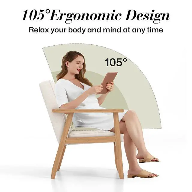 Alt view image 4 of 7 - Mid-Century Modern Linen Fabric Accent Chair Set of 2, Upholstered Tufted Leisure Chair Comfy Reading Side Chair with Armrest and Solid Wood Frame for Living Room Bedroom Balcony(Beige)