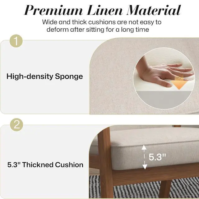 Alt view image 5 of 7 - Mid-Century Modern Linen Fabric Accent Chair Set of 2, Upholstered Tufted Leisure Chair Comfy Reading Side Chair with Armrest and Solid Wood Frame for Living Room Bedroom Balcony(Beige)