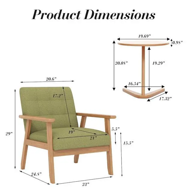 Alt view image 2 of 7 - Mid-Century Modern Linen Fabric Accent Chair, Upholstered Leisure Chair Comfy Reading Side Chair with Armrest and Solid Wood Frame for Living Room Bedroom Balcony(Green)