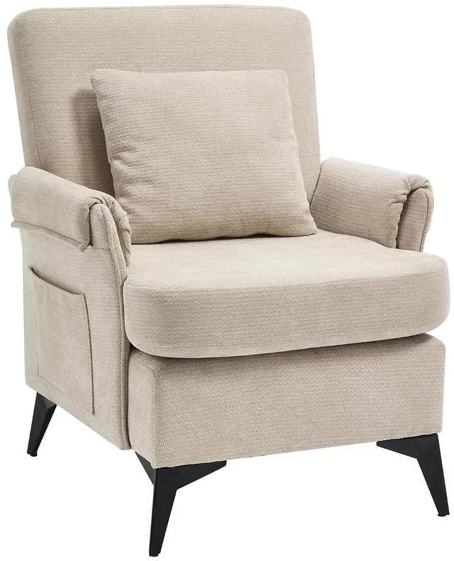 Main image of Accent Chair 1pcs, Upholstered Armchair Club Reading Chair Mid-Century Modern Chair with Pillow for Living Room/Bedroom(Beige)