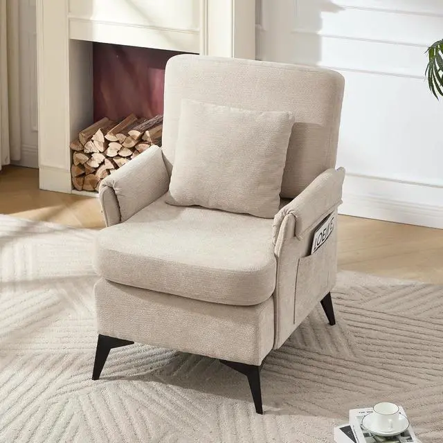Alt view image 2 of 7 - Accent Chair 1pcs, Upholstered Armchair Club Reading Chair Mid-Century Modern Chair with Pillow for Living Room/Bedroom(Beige)