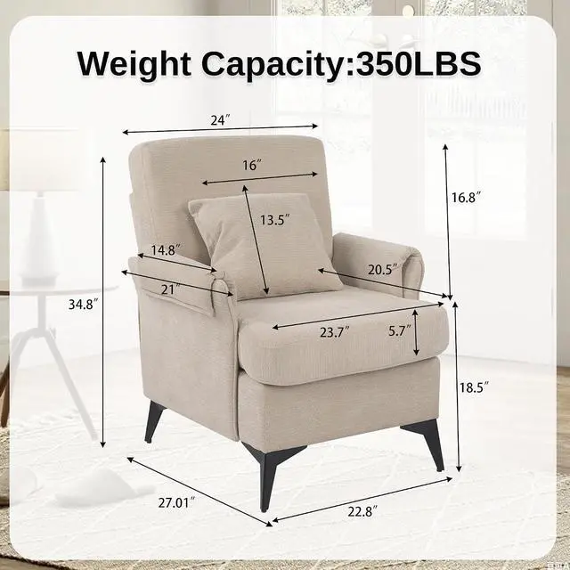 Alt view image 3 of 7 - Accent Chair 1pcs, Upholstered Armchair Club Reading Chair Mid-Century Modern Chair with Pillow for Living Room/Bedroom(Beige)