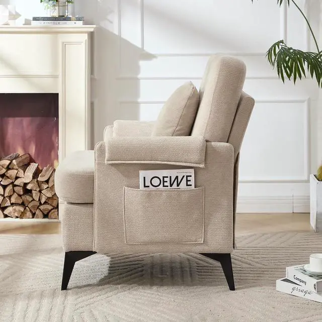 Alt view image 7 of 7 - Accent Chair Set of 2, Upholstered Armchair Club Reading Chair Mid-Century Modern Chair with Pillow for Living Room/Bedroom(Beige)