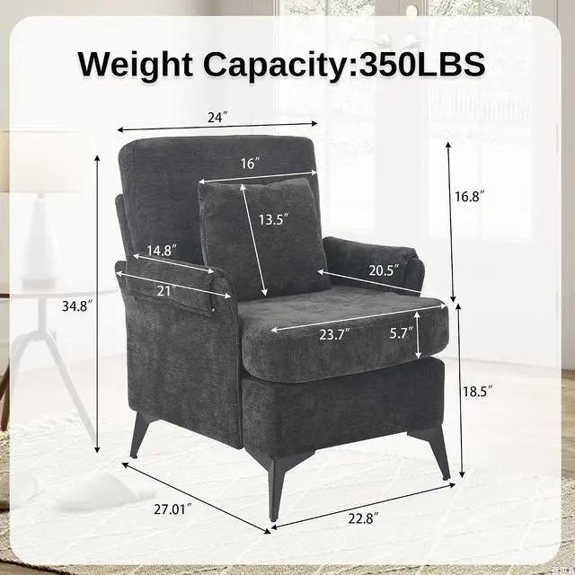 Alt view image 3 of 7 - Accent Chair Set of 2, Upholstered Armchair Club Reading Chair Mid-Century Modern Chair with Pillow for Living Room/Bedroom(Black)