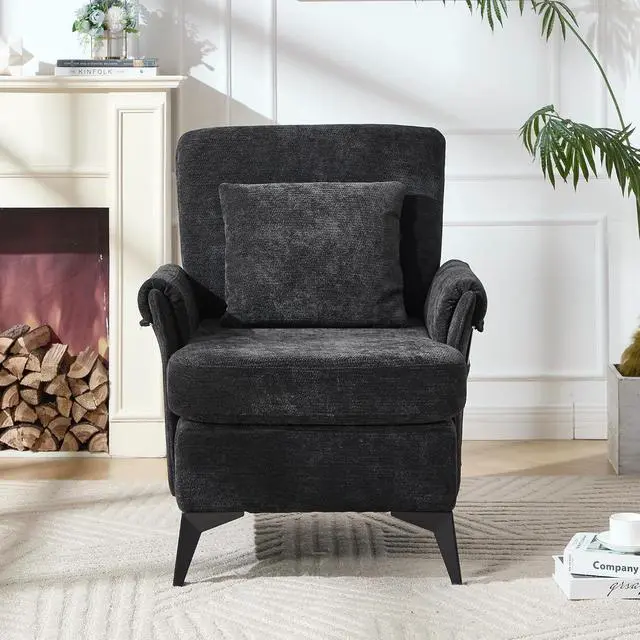 Alt view image 6 of 7 - Accent Chair Set of 2, Upholstered Armchair Club Reading Chair Mid-Century Modern Chair with Pillow for Living Room/Bedroom(Black)