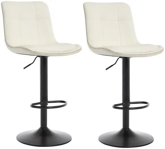 Main image of Bar Stools Set of 2, Adjustable PU Leather Swivel Barstools, Modern Upholstered Counter Stools with Back and Footrest, Counter Height Barstools for Kitchen,Bar,Dining Room White