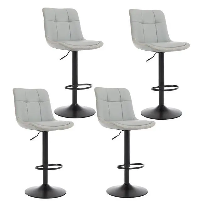 Main image of Bar Stools Set of 4, Adjustable PU Leather Swivel Barstools, Modern Upholstered Counter Stools with Back and Footrest, Counter Height Barstools for Kitchen,Bar,Dining Room Gray