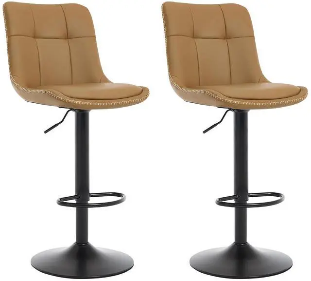 Main image of Bar Stools Set of 2, Adjustable PU Leather Swivel Barstools, Modern Upholstered Counter Stools with Back and Footrest, Counter Height Barstools for Kitchen,Bar,Dining Room Brown