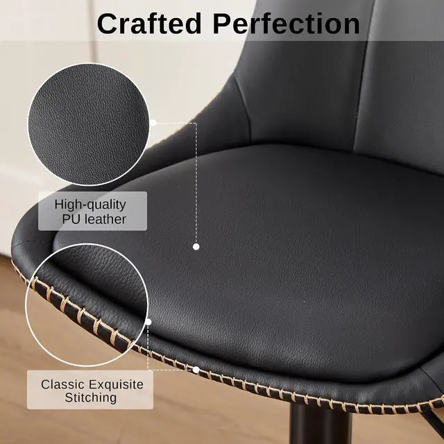Alt view image 4 of 7 - Bar Stools Set of 2, Adjustable PU Leather Swivel Barstools, Modern Upholstered Counter Stools with Back and Footrest, Counter Height Barstools for Kitchen,Bar,Dining Room Black