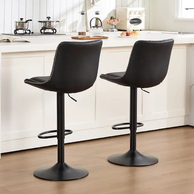 Alt view image 7 of 7 - Bar Stools Set of 2, Adjustable PU Leather Swivel Barstools, Modern Upholstered Counter Stools with Back and Footrest, Counter Height Barstools for Kitchen,Bar,Dining Room Black