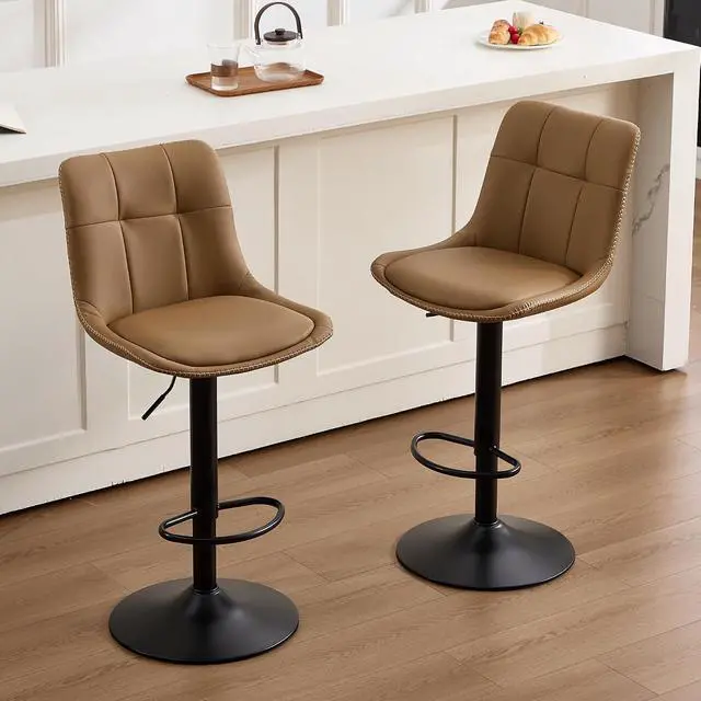 Alt view image 2 of 7 - Bar Stools Set of 6, Adjustable PU Leather Swivel Barstools, Modern Upholstered Counter Stools with Back and Footrest, Counter Height Barstools for Kitchen,Bar,Dining Room Brown