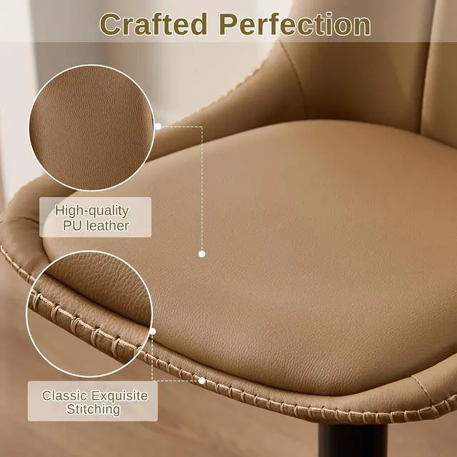 Alt view image 4 of 7 - Bar Stools Set of 6, Adjustable PU Leather Swivel Barstools, Modern Upholstered Counter Stools with Back and Footrest, Counter Height Barstools for Kitchen,Bar,Dining Room Brown