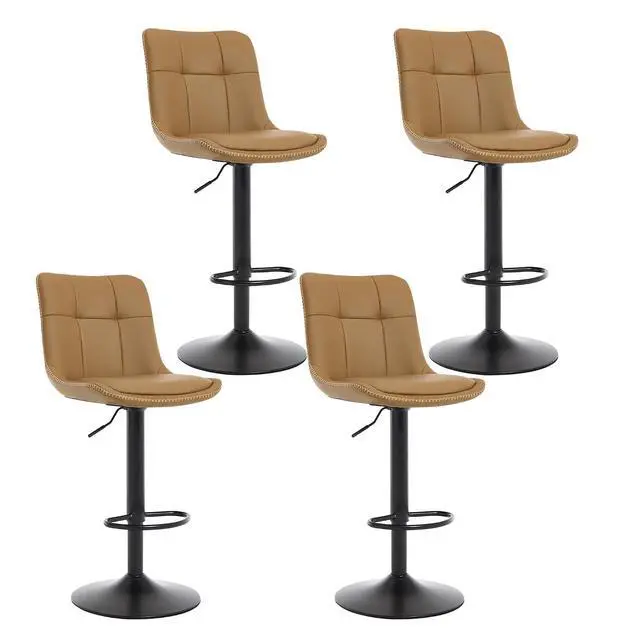 Main image of Bar Stools Set of 4, Adjustable PU Leather Swivel Barstools, Modern Upholstered Counter Stools with Back and Footrest, Counter Height Barstools for Kitchen,Bar,Dining Room Brown