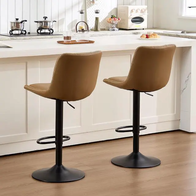 Alt view image 7 of 7 - Bar Stools Set of 6, Adjustable PU Leather Swivel Barstools, Modern Upholstered Counter Stools with Back and Footrest, Counter Height Barstools for Kitchen,Bar,Dining Room Brown