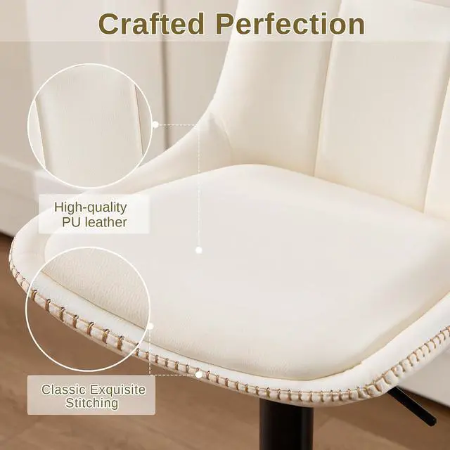 Alt view image 3 of 7 - Bar Stools Set of 6, Adjustable PU Leather Swivel Barstools, Modern Upholstered Counter Stools with Back and Footrest, Counter Height Barstools for Kitchen,Bar,Dining Room White