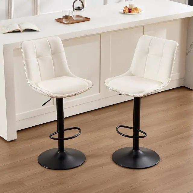 Alt view image 6 of 7 - Bar Stools Set of 6, Adjustable PU Leather Swivel Barstools, Modern Upholstered Counter Stools with Back and Footrest, Counter Height Barstools for Kitchen,Bar,Dining Room White