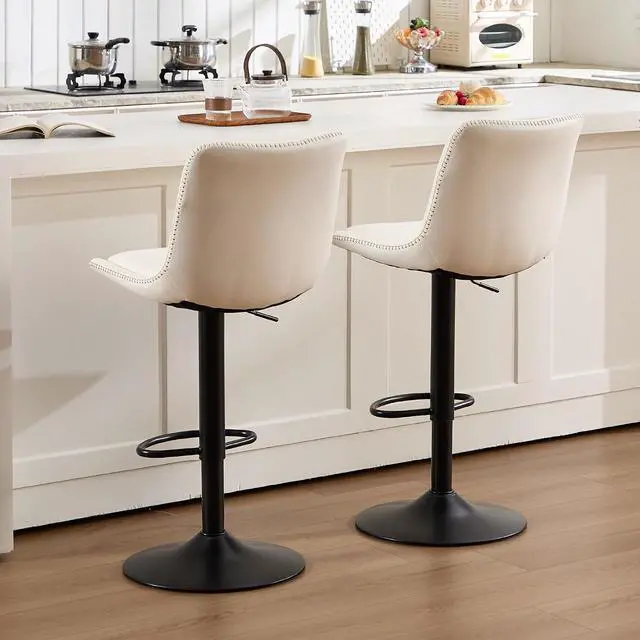 Alt view image 7 of 7 - Bar Stools Set of 6, Adjustable PU Leather Swivel Barstools, Modern Upholstered Counter Stools with Back and Footrest, Counter Height Barstools for Kitchen,Bar,Dining Room White