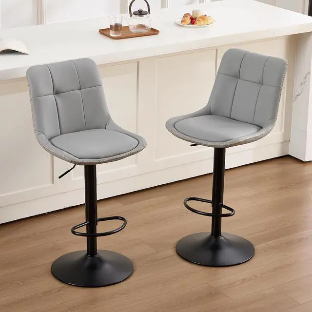 Alt view image 6 of 7 - Bar Stools Set of 6, Adjustable PU Leather Swivel Barstools, Modern Upholstered Counter Stools with Back and Footrest, Counter Height Barstools for Kitchen,Bar,Dining Room Gray