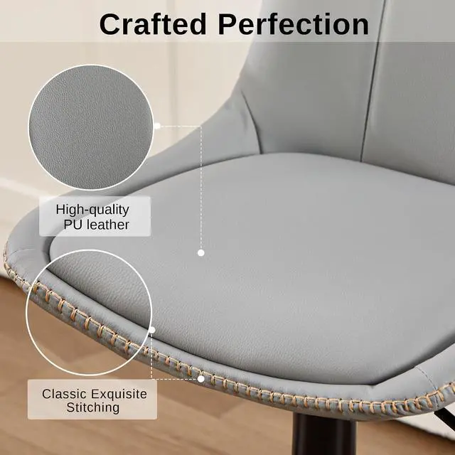 Alt view image 3 of 7 - Bar Stools Set of 6, Adjustable PU Leather Swivel Barstools, Modern Upholstered Counter Stools with Back and Footrest, Counter Height Barstools for Kitchen,Bar,Dining Room Gray