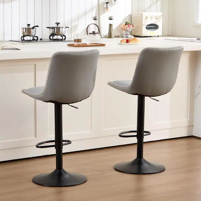 Alt view image 7 of 7 - Bar Stools Set of 6, Adjustable PU Leather Swivel Barstools, Modern Upholstered Counter Stools with Back and Footrest, Counter Height Barstools for Kitchen,Bar,Dining Room Gray
