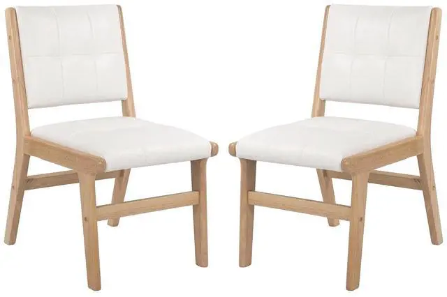 Main image of Modern PU Leather Dining Chairs Set of 2, Upholstered Kitchen Chairs with Solid Wood Legs and Comfortable Seat for Dining Room Lounge Bedroom(White)