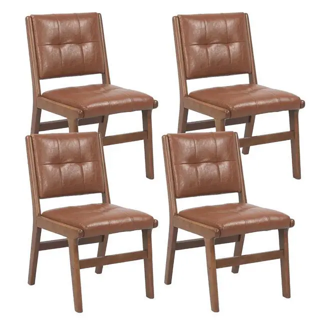 Main image of Modern PU Leather Dining Chairs Set of 4, Upholstered Kitchen Chairs with Solid Wood Legs and Comfortable Seat for Dining Room Lounge Bedroom(Brown)