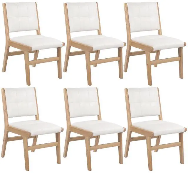 Main image of Modern PU Leather Dining Chairs Set of 6, Upholstered Kitchen Chairs with Solid Wood Legs and Comfortable Seat for Dining Room Lounge Bedroom(White)