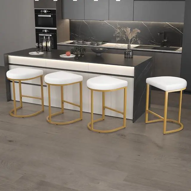 Alt view image 6 of 7 - Bar Stools Set of 2, 26 Inch Counter Height Stools, PU Leather Upholstered Bar Chairs with Metal Frame, Modern Bar Stools for Kitchen Island, Dining, Living Room, White