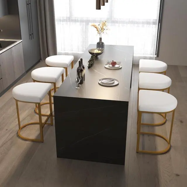 Alt view image 7 of 7 - Bar Stools Set of 2, 26 Inch Counter Height Stools, PU Leather Upholstered Bar Chairs with Metal Frame, Modern Bar Stools for Kitchen Island, Dining, Living Room, White